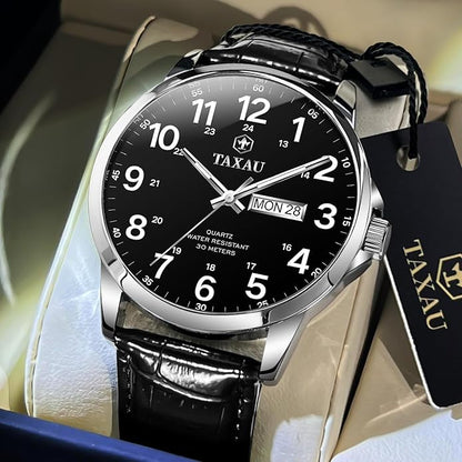 Watches for Men Leather Large Arabic Numerals Mens Watches Waterproof Band with Date Quartz Men's Wrist Watch