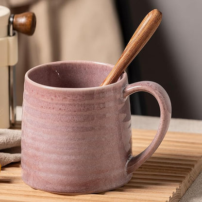 Ceramic Coffee mugs, 21 oz, Extra Large Mugs, Big Tea Cups, Large Handle, Pottery Mugs, Big Belly, Transmutation Glaze，Wide Bottom, stripe pattern, Microwave and Dishwasher Safe. (Purple