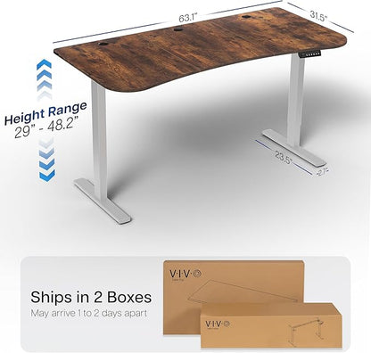 VIVO Electric 63 x 32 in Rustic Standing Desk, Memory Height Adjustment, 1B Series, Vintage Brown Top Gray Frame, DESK-KIT-1G1N