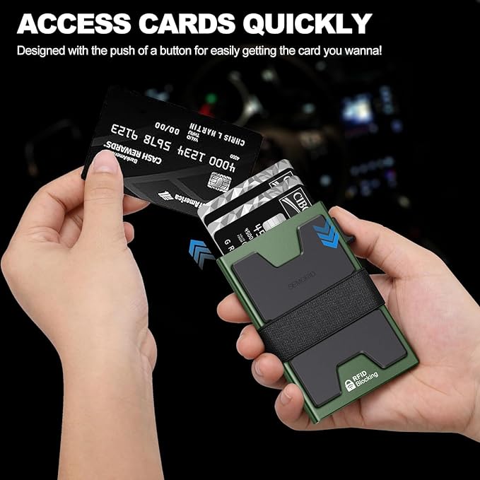 Slim Aluminum Card Holder Wallet - RFID Blocking Pop up Minimalist Wallet for Men | Front Pocket Smart Wallet Metal Card Case | Presents for Him