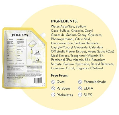 J.R. Watkins Foaming Hand Soap Refill, Moisturizing Foam Hand Wash, Formulated with Plant-Based Cleansers, Alcohol-Free, Cruelty-Free, Lemon, 28 fl oz, 2 Pack