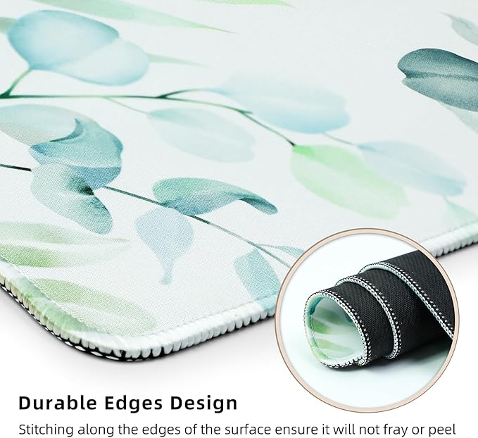 Gaming Mouse Pad for Computer,Large Mouse Pads for Desk Keyboard, Eucalyptus Plant Desk Mat Laptop,Cute Green Pattern Art XXL Waterproof Keyboard Pad,Extended Big Non-Slip Rubber Mousepad