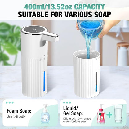 2 Pack Automatic Soap Dispenser: 14oz Plastic - Foaming Touchless 4 Level Adjustable Wall Mount Foam White Rechargeable Electric Auto Smart Soap Dispenser Set - Bathroom Kitchen Hand Dish Lotion