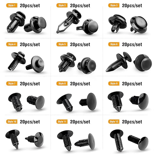 GOOACC - GRC-04 20SETS 240PCS Bumper Retainer Clips Car Plastic Rivets Fasteners Push Retainer Kit Popular Sizes Auto Push Pin Rivets Set Door Trim Panel Fender Clips for GM Ford Toyota Honda Chrysler