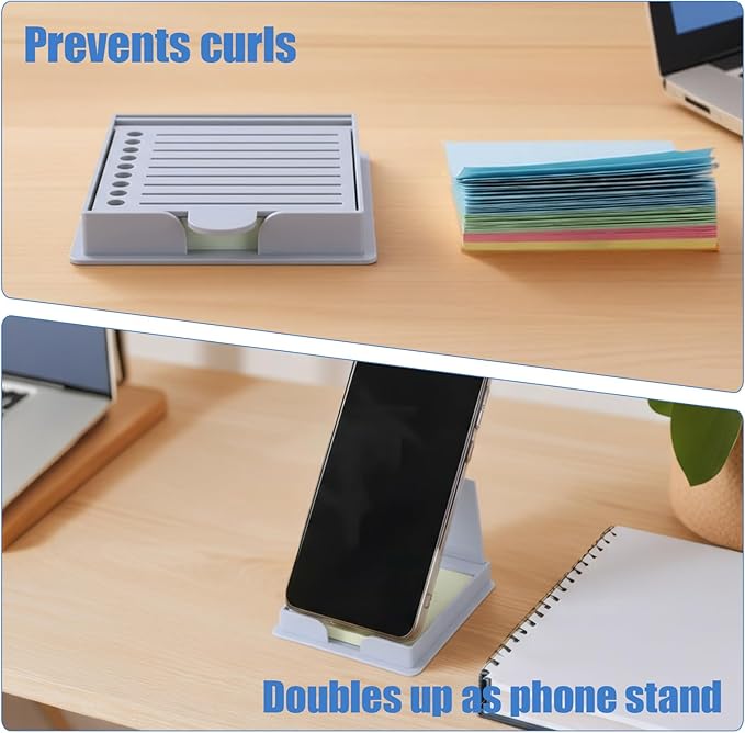 Sticky Note Stencil and Holder, 3x3 Inch Stick List Organizer, Post It Dispenser for Room and Office Desk Organizer, with Five Different Stencil (Grey)