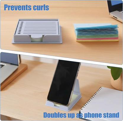 Sticky Note Stencil and Holder, 3x3 Inch Stick List Organizer, Post It Dispenser for Room and Office Desk Organizer, with Five Different Stencil (Grey)