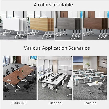 Conference Room Table, Folding Conference Table with Flip-Top Design, Mobile Seminars Dynamic Meetings Training Tables for Offices, Classrooms, and Meeting Room (8, grey1915, 70.8in)