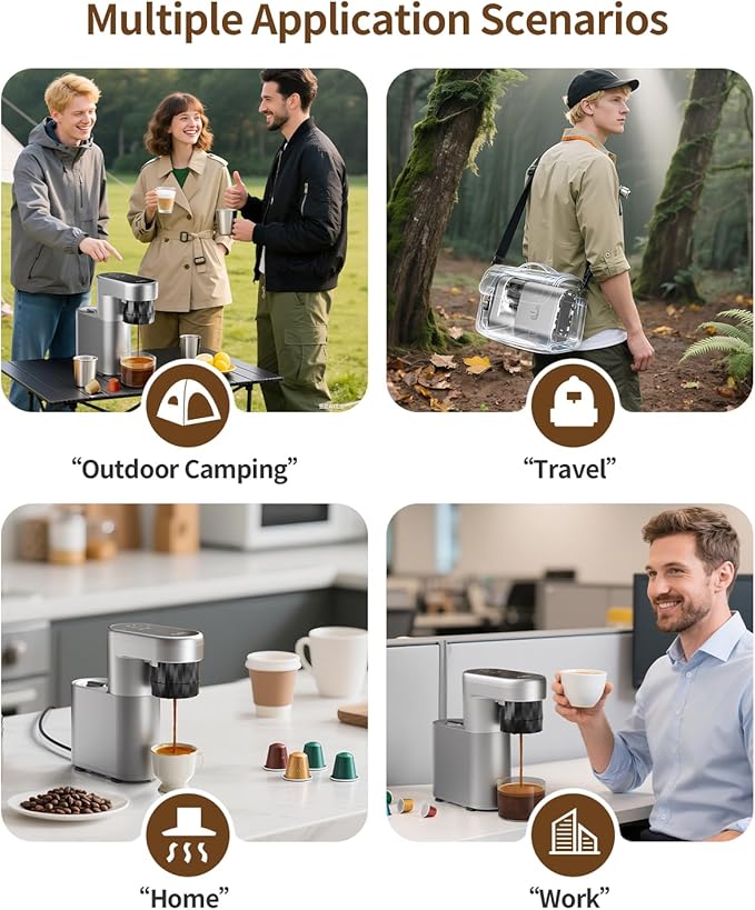 C1 Portable Electric Coffee Machine, 20 Bar Travel Espresso Maker with Ground Coffee, Rechargeable, Instant Heating, 6.1oz Water Tank, for Car, RV, Camping, Hiking, Office, Home