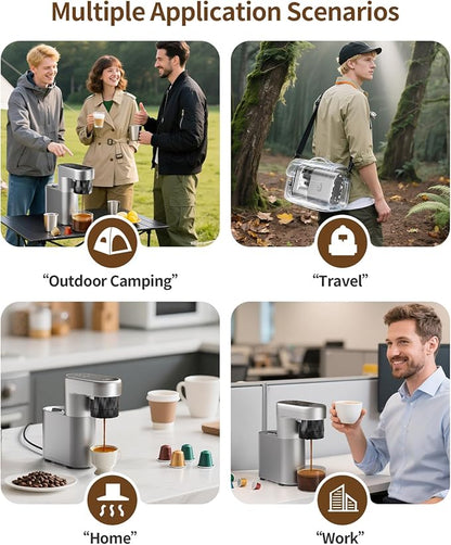 C1 Portable Electric Coffee Machine, 20 Bar Travel Espresso Maker with Ground Coffee, Rechargeable, Instant Heating, 6.1oz Water Tank, for Car, RV, Camping, Hiking, Office, Home