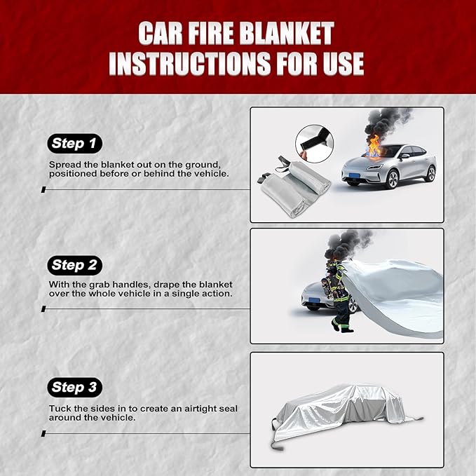 Large Fibreglass Vehicle Emergency Fire Blanket 19.6 x 29.5 ft, Car Fire Suppression Blanket for Conflagration with Carry Bag (Silver)