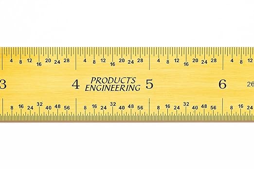 PEC Tools 12"/300mm Rigid Metal Ruler, Titanium Nitride (TiN) Coated Machinist Ruler, E&M Graduation (1/32", 1/64", 0.5mm, 1.0mm), 1" Wide and 0.040" Thick, High Wear Resistance, Made in USA