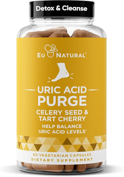 Purge Uric Acid Flush – Eat & Drink What You Want – Detox and Cleanse with Celery Seed Extract, Tart Cherry & Chanca Piedra for Effective Joint Support & Active Mobility – 60 Soft Vegan Capsules