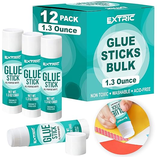 Glue Sticks for Kids, White Glue Sticks Bulk Classroom 12 Count, 1.3 Ounce, Washable All Purpose, for Kids, School and Home