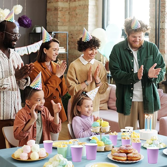 Disposable Paper Cups,60pcs Color Paper Cups For DIY Wedding Party Picnic BBQ Travel and Event 8OZ (Light purple)