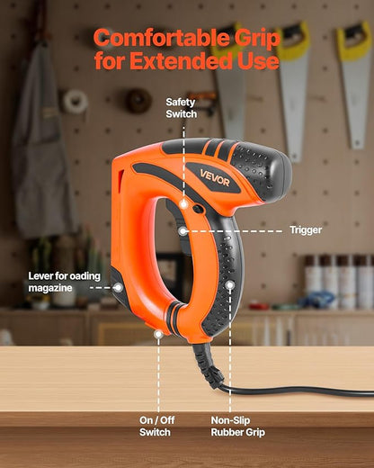 VEVOR Electric Nail Gun, 2-in-1 Staple Gun Brad Nailer, 18 Gauge 5/8 inch, Stapler Brad Nailer with 1000 Pcs Staples and 1000 Pcs Brad Nails, Non-Slip Rubber Grip, for Woodworking and DIY Projects