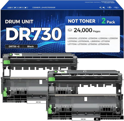 DR730 Drum Unit (Not Toner) 2-Pack Printer Replacement Compatible for Brother DR-730 Imaging Drum MFC-L2710DW MFC-L2750DW DCP-L2550DW HL-L2350DW HL-L2395DW HL-L2370DW HL-L2390DW MFC-L2690DW HL-L2325DW