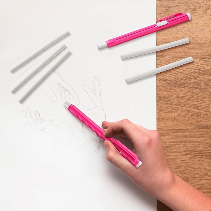 12 Pieces Retractable Mechanical Eraser Pen Bulks Retractable Mechanical Stick Eraser Refill for Teacher Gifts Painting Writing Office Daily Study (Rose Red)
