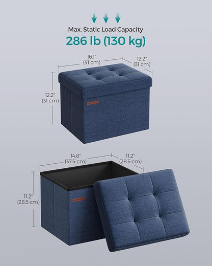 SONGMICS Mazie Collection - Small Folding Storage Ottoman, Foot Rest Stool, 12.2 x 16.1 x 12.2 Inches, 286 lb Load Capacity, for Living Room, Bedroom, Home Office, Dorm, Midnight Blue ULSF102Q02