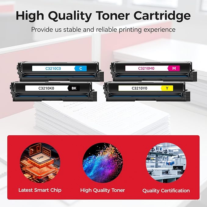 C3210K0 C3210C0 C3210M0 C3210Y0 Toner Cartridge (4-Pack with Chip) Replacement Compatible for Lexmark C3224dw C3326dw C3426dw MC3224adwe MC3224dwe MC3224i MC3326adwe MC3326i MC3426adw MC3426i Printer