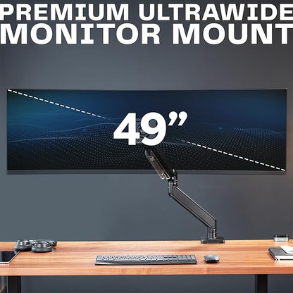 VIVO Premium Aluminum Monitor Arm for Ultrawide Screens up to 49 inches and 33 lbs, Heavy Duty Single Desk Mount, Pneumatic Height, Max VESA 100x100, Black, STAND-V101G1