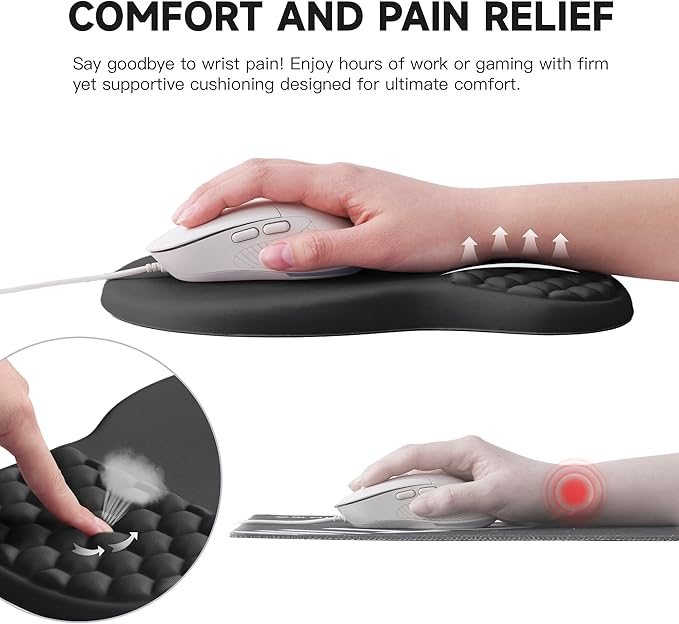Ergonomic Mouse Pad with Wrist Support, Memory Foam Wrist Rest for Carpal Tunnel & Wrist Pain Relief, Non-Slip Rubber Base, Comfortable Gaming Mousepad for Computer, Laptop, Office & Home