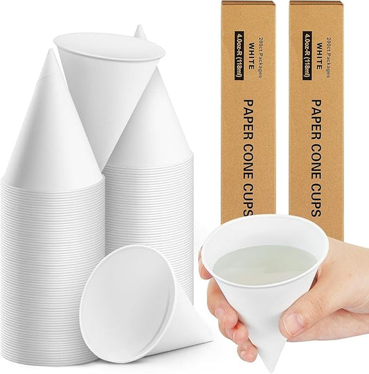 Roshtia 400 Pcs 4 oz Paper Cone Cups Thicken Disposable Cone Cups for Shaved Ice, Slushies Water Cooler Dispenser, White