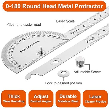 Angle Protractor Angle Finder Ruler Two Arm Stainless Steel Protractor Woodworking Ruler Measure Tool with 0-180 Degrees(10 cm/ 3.94 Inch)