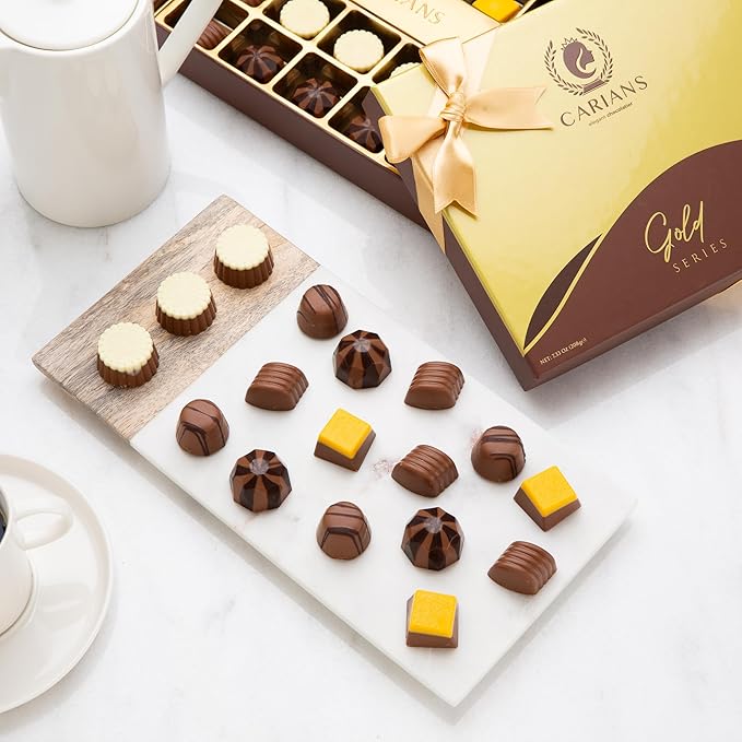 CARIANS Chocolate Gourmet Truffles Box, Assorted Pralines Box, Premium Gourmet Gift Basket, Assortment of Milk and Dark Chocolate Great for Gift Giving, Anniversary, Thanksgiving, Christmas