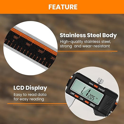 HARDELL Digital Caliper 12 Inch, Stainless Steel Caliper Measuring Tool with Large LCD Screen, Auto-Off Feature, Inch/Millimeter, Electronic Vernier Caliper for DIY, Jewelry, Parts, 3D Printing