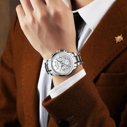 CRRJU Men's Business Casual Chronograph Quartz Waterproof Wristwatch Black Leather Strap