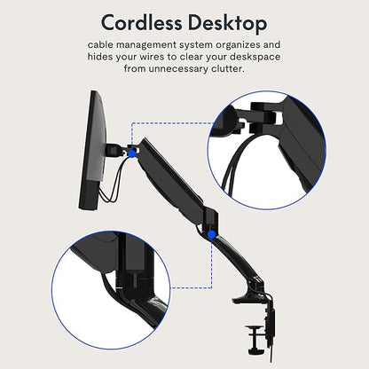 FlexiSpot Single Monitor Stand for Desk Adjustable Spring Vesa Monitor Mount with C Clamp for 10 to 27 Inch Computer Screens Heavy Duty Monitor Arm Hold up to 3.3 to 11lbs, Black