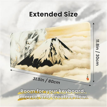 BELLEMOND Japanese Art Desk Mat | Large 31.5x11.8in Desk Pad | Mouse Pad for Keyboard & Mouse | Non-Slip Base, Water-Repellent, Smooth Precision | Guardian of Fuji