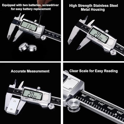 Kynup Digital Caliper, Caliper Measuring Tool, Micrometer Dial Vernier Caliper Digital, Full Turn Off, Stainless Steel, Switch from Inch Metric Fraction, Black(6Inch/150MM)