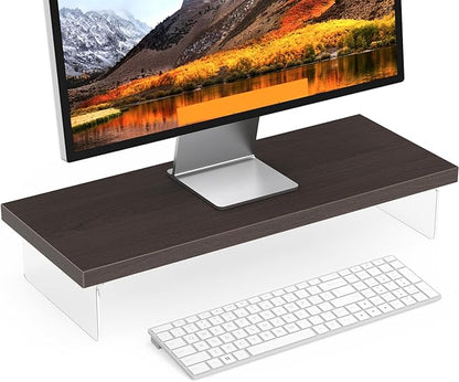 Monitor Stand Riser, Wood & Acrylic Computer Monitor Stand Desk Desktop Organizer Table For Home, Office Workspace, Laptop Riser, Printer, PC & TV Screen Riser