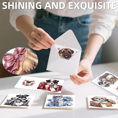 jinglinhh 12pcs Valentine's Day Diamond Art Painting Rose Cat Dog Gift Box Puppy Greeting Cards with Envelopes, DIY Card Making Kits for Adults, Diamond Art Birthday Holiday Cards Craft Gifts