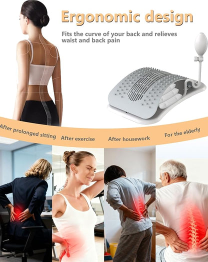 Manual Advanced Back Stretcher for Lower Back Pain Relief with Acupressure Nodes, Manual Adjustable Lumbar Traction Device for Spinal Decompression&Posture Corrector