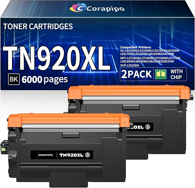 TN920 / TN920XL Black High Yield Toner Cartridge HL-L6210DW Compatible Replacement for TN920 TN920XL TN 920XL TN920XXL Use with HL-L6210DW HL-L5210DW MFC-L5915DW HL-L6310DW Printers