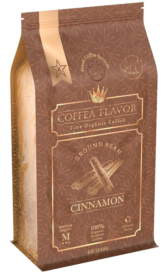 Flavored Ground Coffee – Cinnamon, 100% Arabica, Single Origin, Medium Roast, USDA Organic, Naturally Flavored – by Coffea Flavor