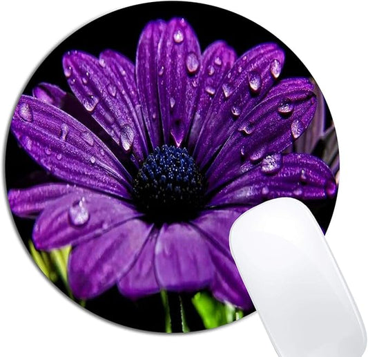 Purple Flower Mouse Pad Round Non-Slip Rubber Mousepad Laptop Office Computer Decor Cute Desk Accessories Customized Design Mouse Pad