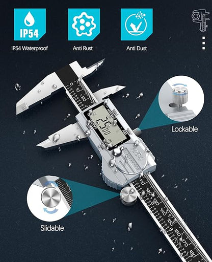 Housolution Digital Caliper, (ABS) Absolute Scale Caliper 8in, IP54 Electronic Measuring Tool, Inch/MM/Fraction, Auto-Off LCD Stainless Steel Waterproof Micrometer Vernier Caliper, with Feeler Gauges