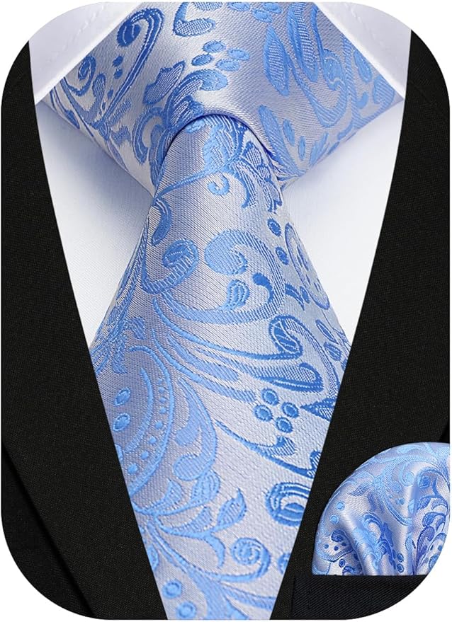 HISDERN Men Floral Ties Woven Classic 3.4" Necktie Set Formal Tie Pocket Square for Wedding with Handkerchief Gift Box