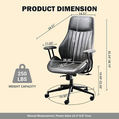 High Back Padded Headrest Office Chair, Ergonomic Executive Office Chair with Lumbar Support, Adjustable Height Home Office Desk Chair with Armrests, Rolling Swivel Computer Gaming Chair,Dark Grey