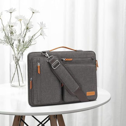 MOSISO 360 Protective Laptop Shoulder Bag,15 inch Computer Bag Compatible with MacBook Air M4 M3 M2/Pro A1990 A1707, Dell XPS Plus,Side Open Messenger Bag with 4 Zipper Pockets&Handle, Taupe Gray