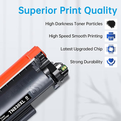 TN830XL Toner Cartridge for Brother TN830 Printer DCP-L2640DW HL-L2460DW (1x Black, High Yield)