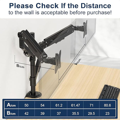 Dual Monitor Mount for 17 to 40 inches, Holds up to 26.4 lbs, Monitor Desk Arms for 2 Monitors Vertical/Parallel Placement, with Clamp/Grommet Base, VESA Mount 75/100 mm