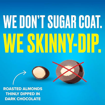 SkinnyDipped Dark Chocolate Cocoa Almonds, Healthy Snack, Plant Protein, Gluten Free, 0.46 oz Mini Bags, Pack of 24