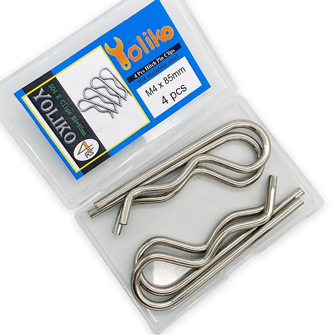 4 Pcs Heavy Duty Stainless Steel Cotter Pin R Clip Large Spring Retaining Wire Hair Pins Hitch Pin Clips Large Carter Pins for Trailer Pin Clips Lock System M4x85 Keeper Pins
