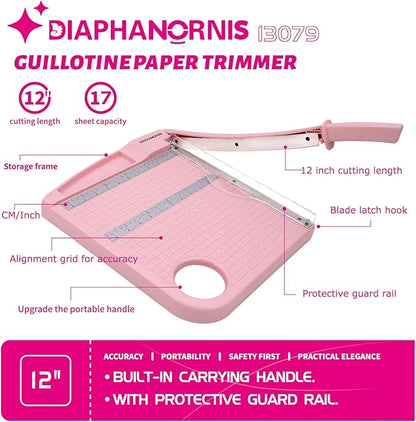 Paper Cutter,Paper Trimmer12" Cutting Length Heavy Duty Guillotine Paper Slicer with Safety Guard and Blade Lock,12 Sheets Capacity,Ideal for Offices,Homes,Printing Shops,Photo Studios (13079PINK)