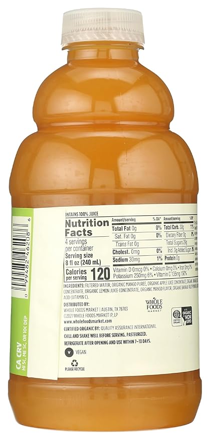 Whole Foods Market, Juice Mango Apple Orange Baobab Organic, 32 Fl Oz (Pack of 3)