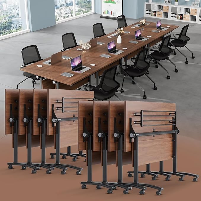 Folding Conferences Room Table,Conference Table,Flip Top Mobile Training Tables Modern Conference Room Table with Iron Baffle Silent Wheels for Office Meeting Conferences Room（4PCS,55in）